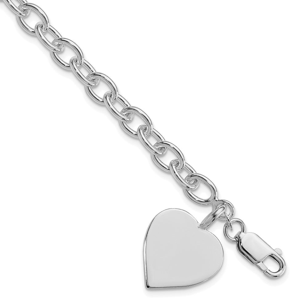 Sterling Silver Rhodium-Plated Heart Fancy Link Bracelet