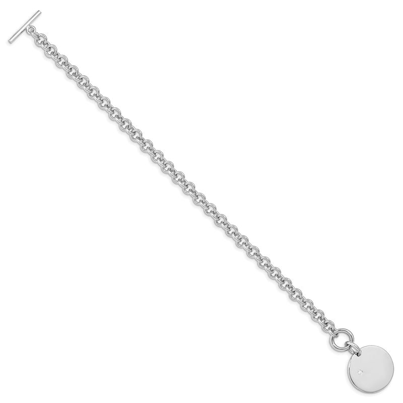 7.5 Inch Sterling Silver Rhodium-Plated .03Ct Diamond Disc Bracelet