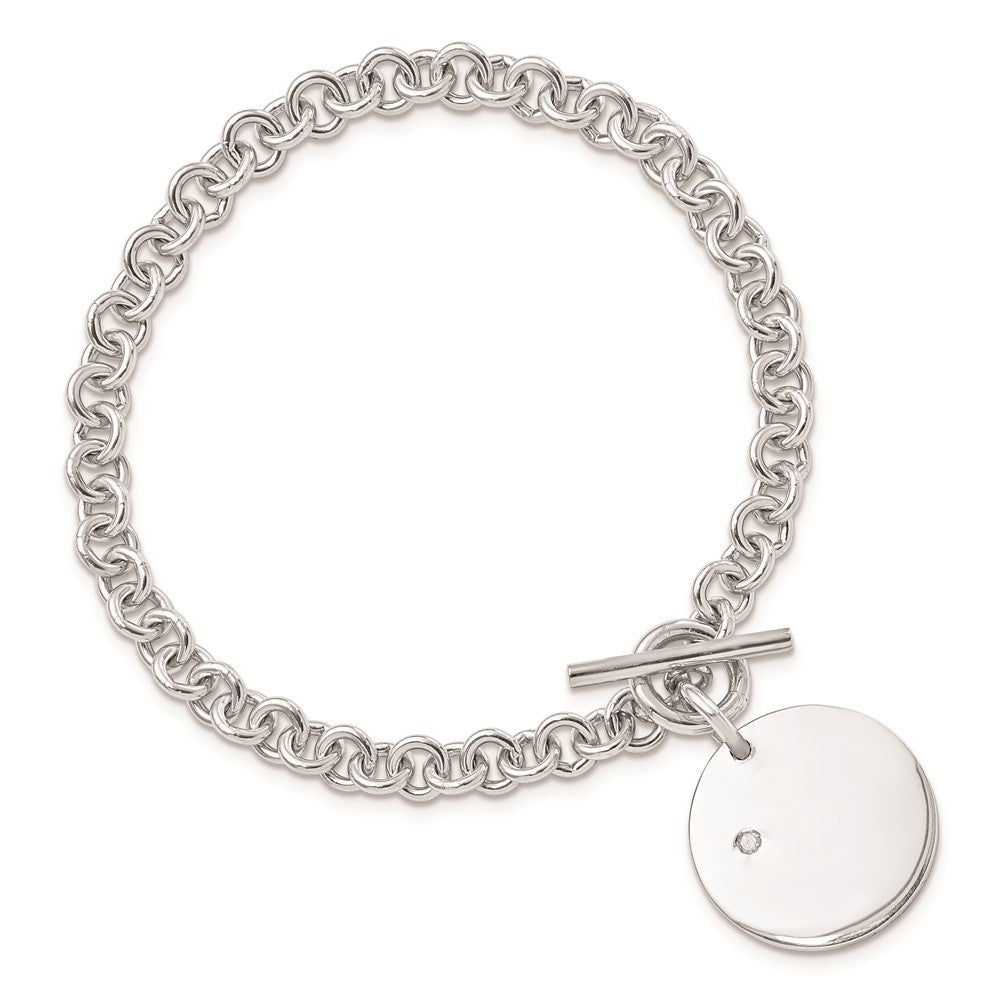 7.5 Inch Sterling Silver Rhodium-Plated .03Ct Diamond Disc Bracelet