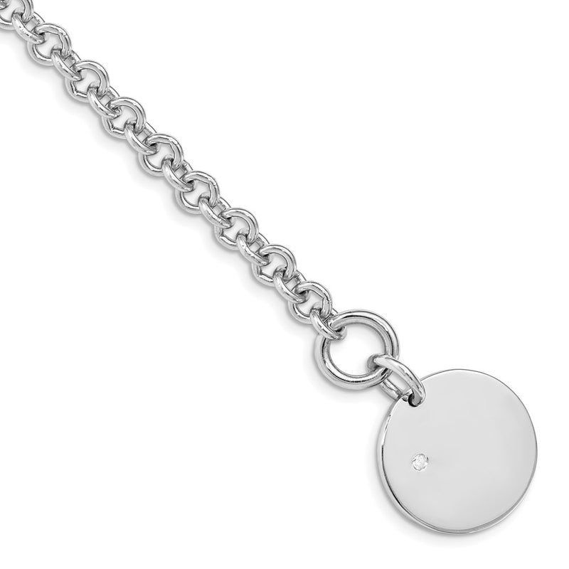 7.5 Inch Sterling Silver Rhodium-Plated .03Ct Diamond Disc Bracelet