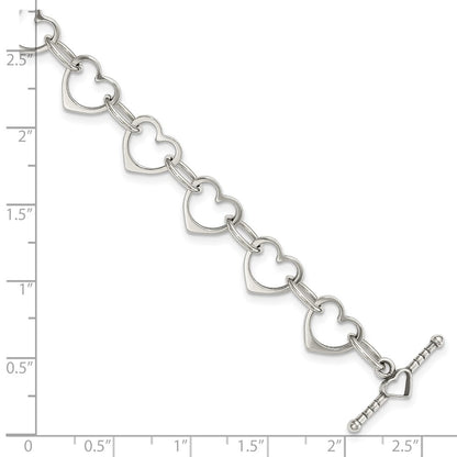 7.5 Inch Sterling Silver Heart And Circle Link Bracelet