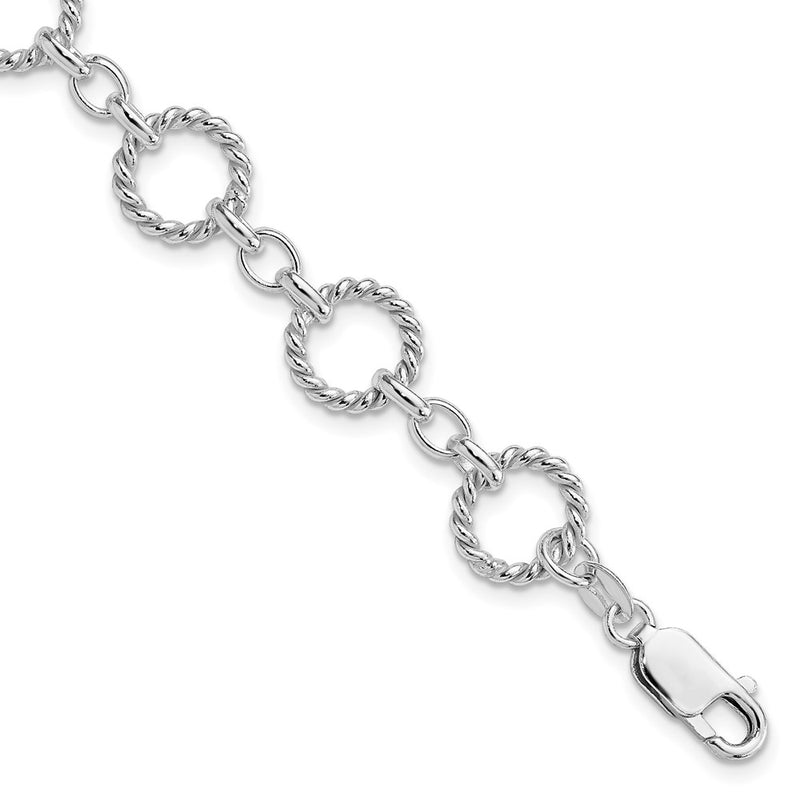 7.25 Inch Sterling Silver Twist Circle Link Bracelet