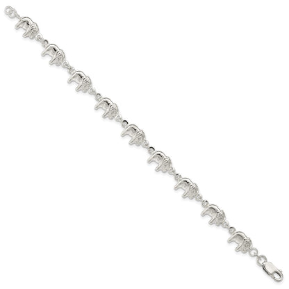 7 Inch Sterling Silver Elephant Bracelet