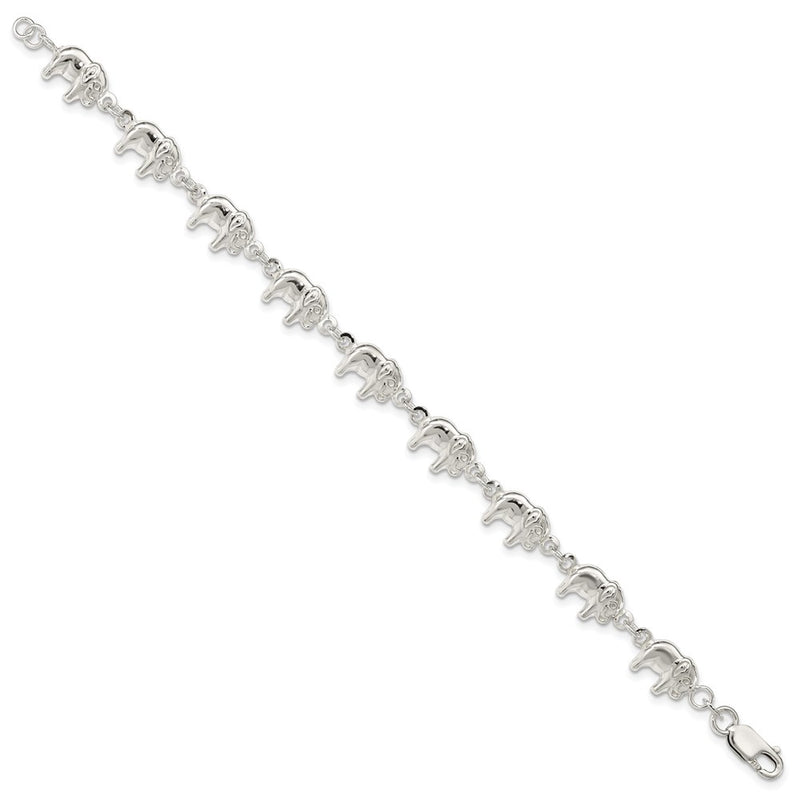 7 Inch Sterling Silver Elephant Bracelet