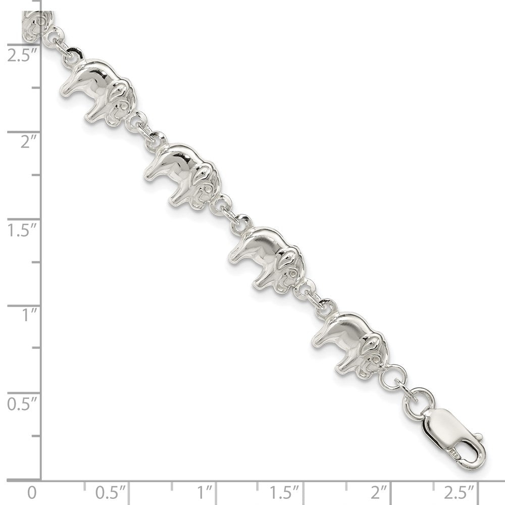 7 Inch Sterling Silver Elephant Bracelet