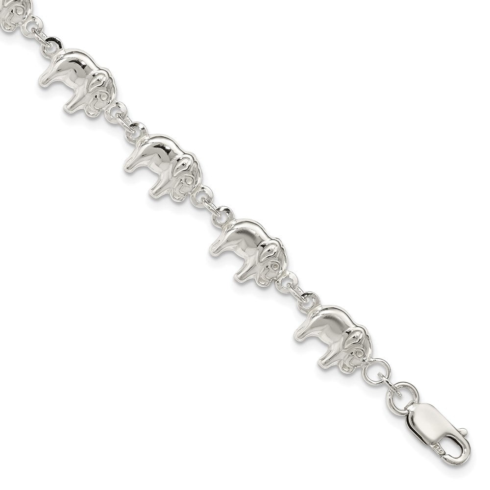 7 Inch Sterling Silver Elephant Bracelet