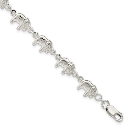 7 Inch Sterling Silver Elephant Bracelet
