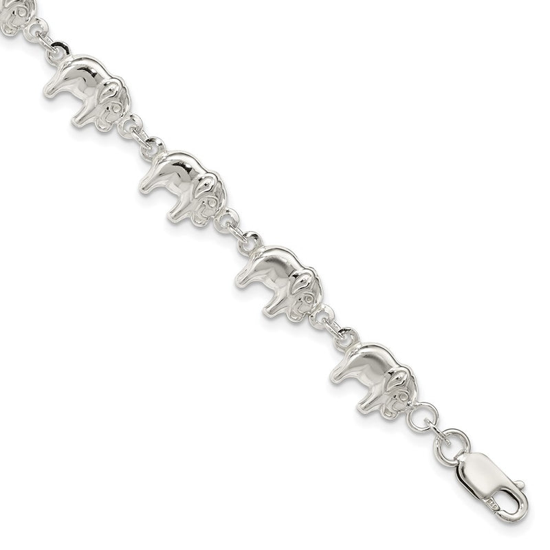 7 Inch Sterling Silver Elephant Bracelet