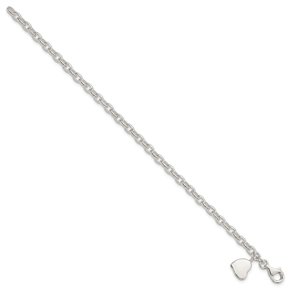 7 Inch Sterling Silver Oval Rolo With Solid Engraveable Heart Bracelet