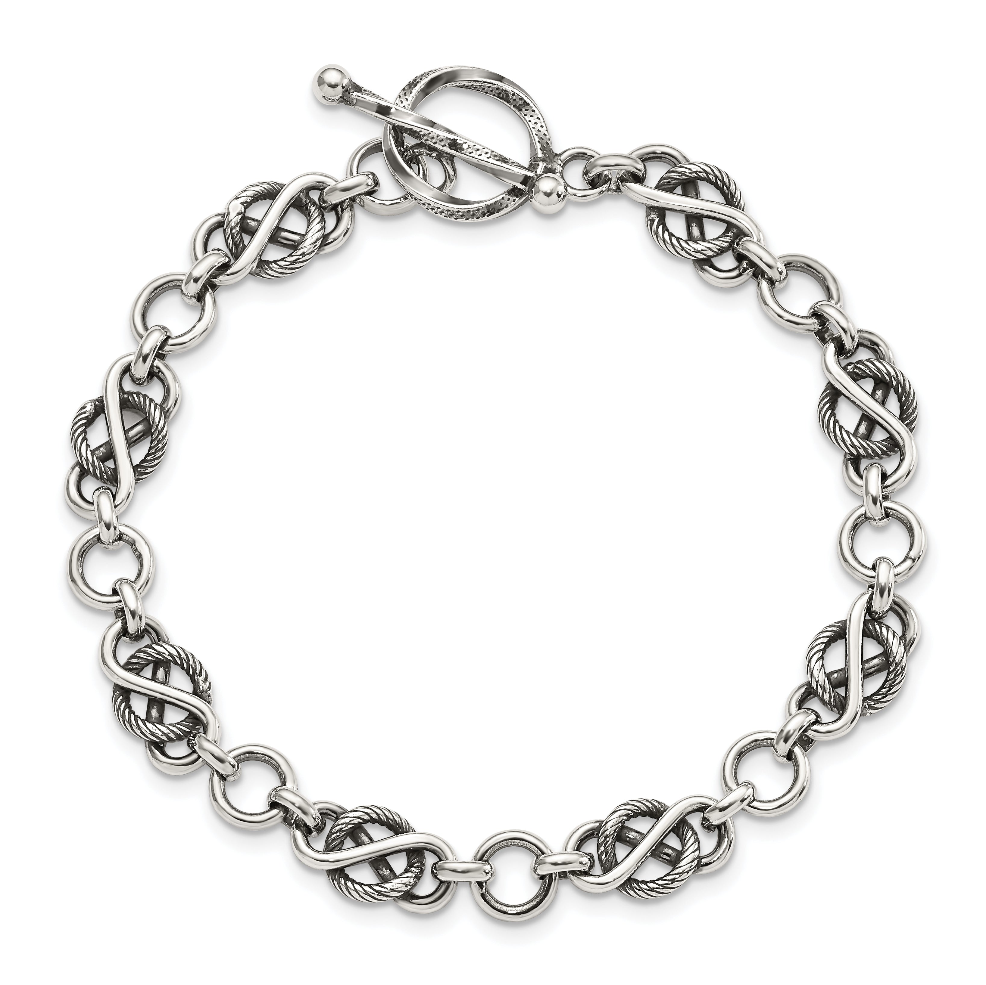 7.5 Inch Sterling Silver Antiqued Fancy Link Bracelet