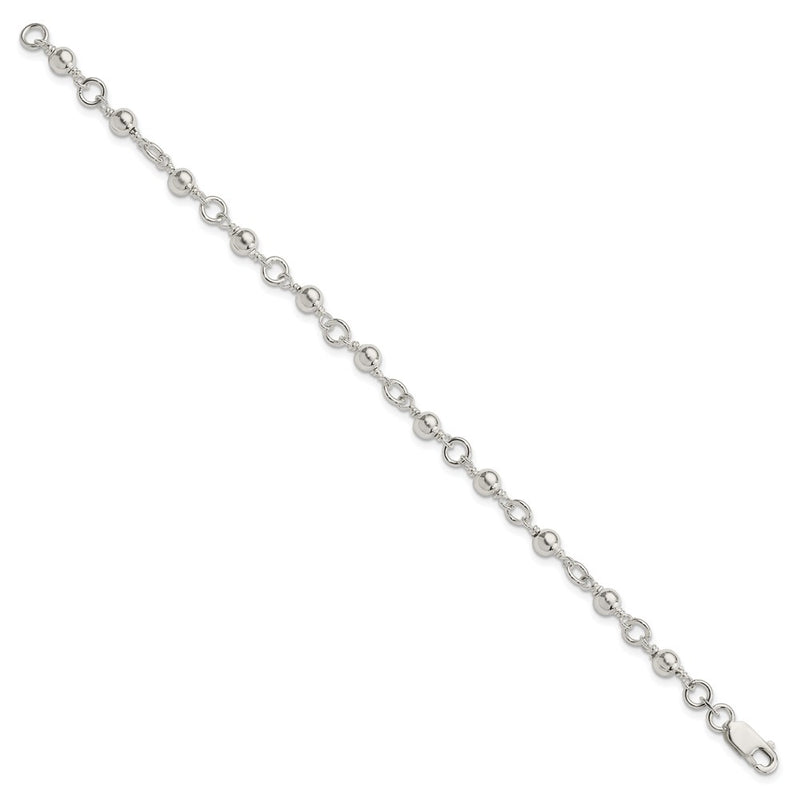 7 Inch Sterling Silver Beaded Fancy Link Bracelet