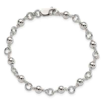7 Inch Sterling Silver Beaded Fancy Link Bracelet
