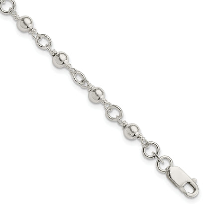 7 Inch Sterling Silver Beaded Fancy Link Bracelet