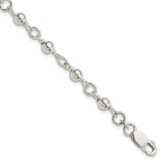 7 Inch Sterling Silver Beaded Fancy Link Bracelet