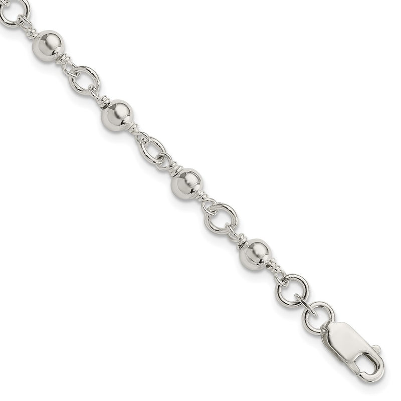 7 Inch Sterling Silver Beaded Fancy Link Bracelet