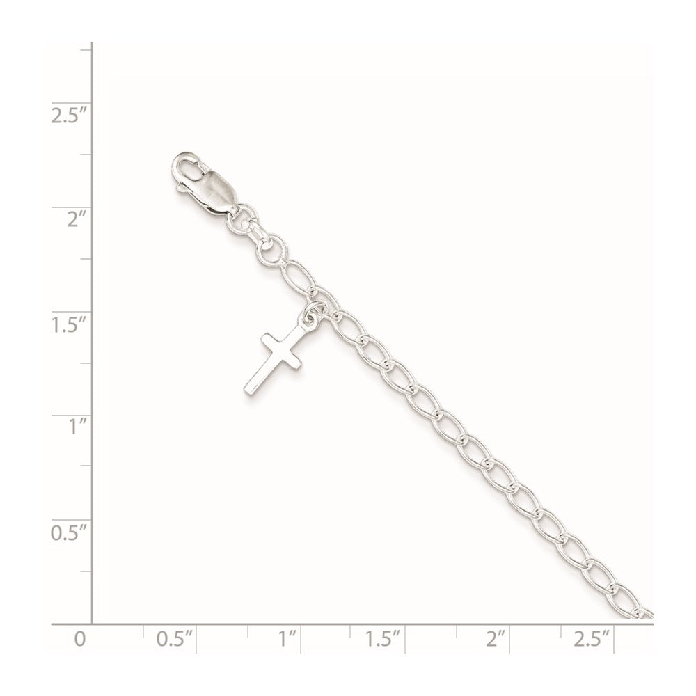 Sterling Silver Polished Latin Cross Charm With 1In Ext. Children'S Bracele