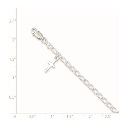 Sterling Silver Polished Latin Cross Charm With 1In Ext. Children'S Bracele