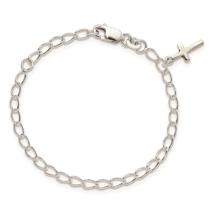 Sterling Silver Polished Latin Cross Charm With 1In Ext. Children'S Bracele