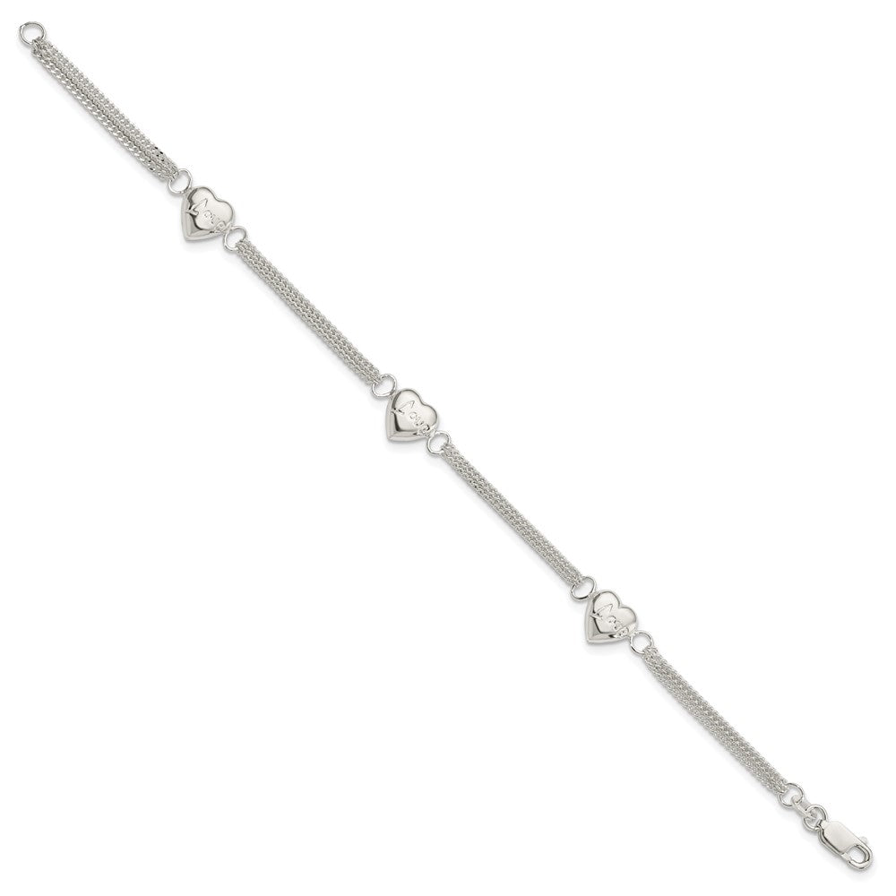 7 Inch Sterling Silver Heart With Love Bracelet
