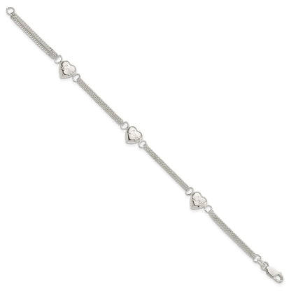 7 Inch Sterling Silver Heart With Love Bracelet