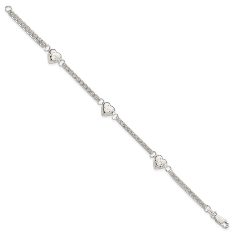 7 Inch Sterling Silver Heart With Love Bracelet