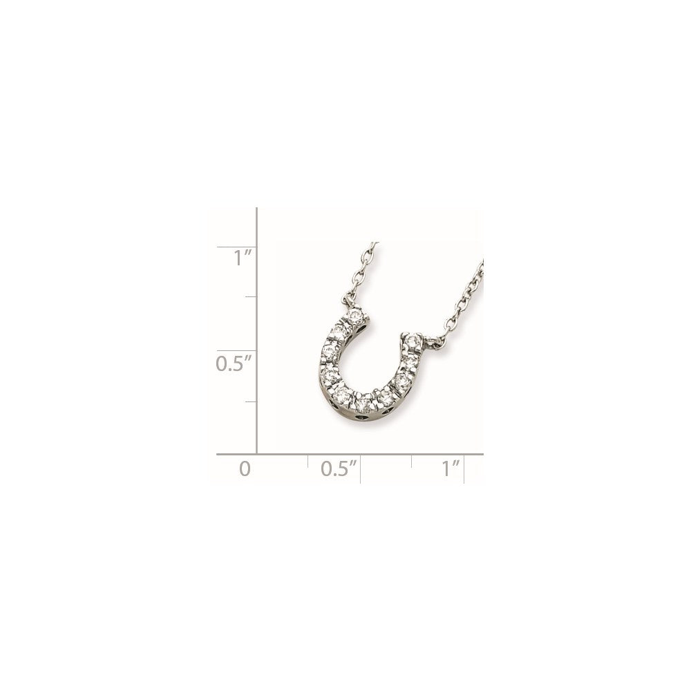 Sterling Silver Rhodium-Plated Cz Horseshoe Necklace