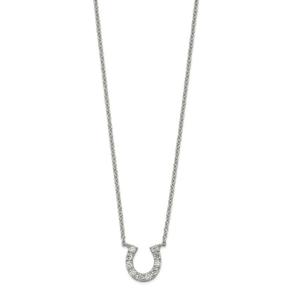 Sterling Silver Rhodium-Plated Cz Horseshoe Necklace