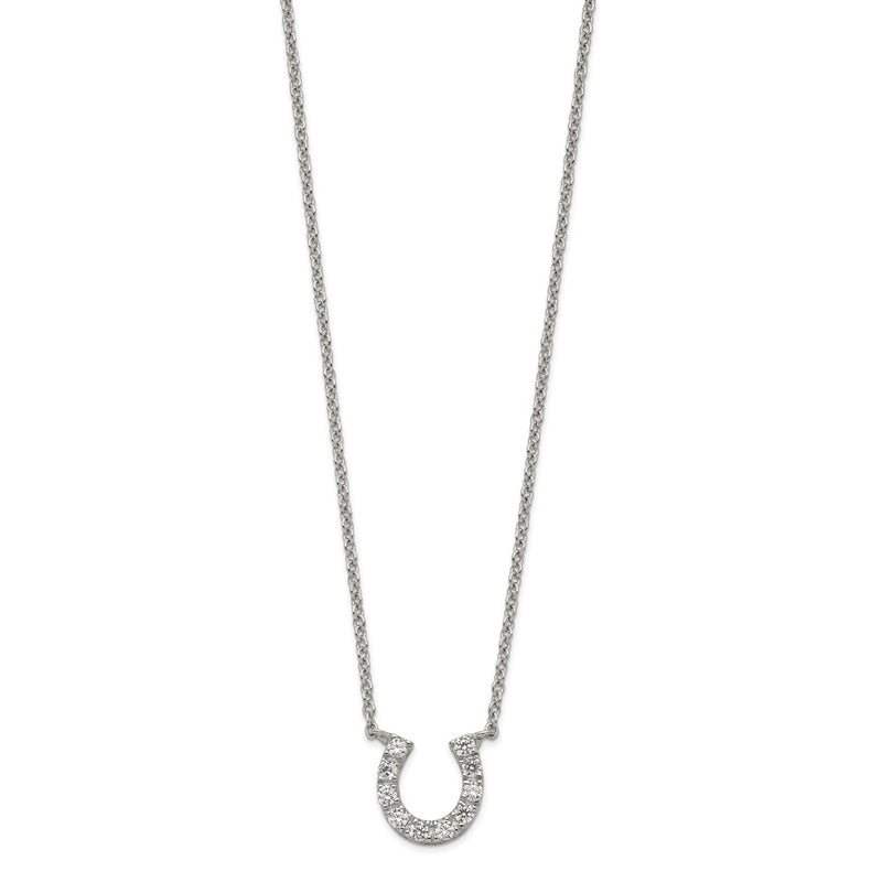 Sterling Silver Rhodium-Plated Cz Horseshoe Necklace