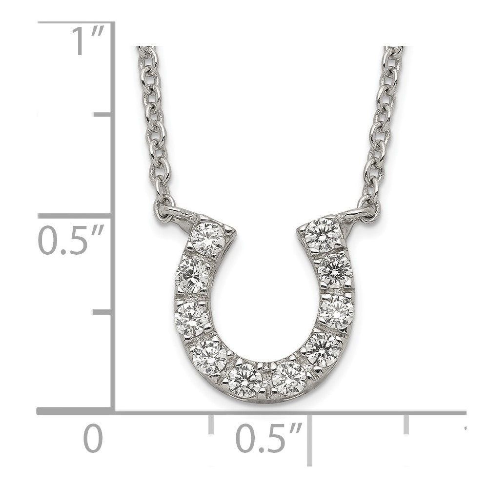 Sterling Silver Rhodium-Plated Cz Horseshoe Necklace