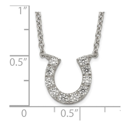 Sterling Silver Rhodium-Plated Cz Horseshoe Necklace