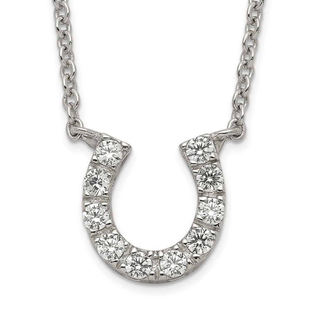 Sterling Silver Rhodium-Plated Cz Horseshoe Necklace