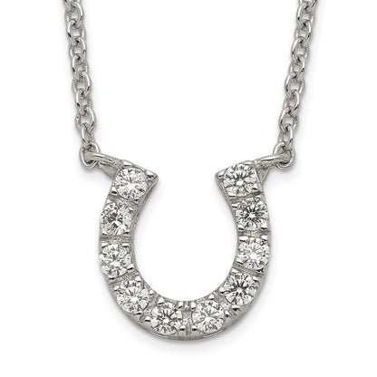 Sterling Silver Rhodium-Plated Cz Horseshoe Necklace