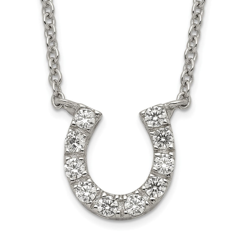Sterling Silver Rhodium-Plated Cz Horseshoe Necklace