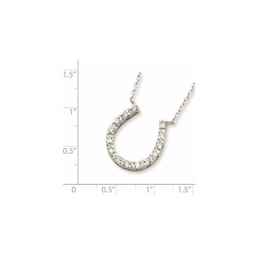 Sterling Silver Rhodium-Plated Cz Horseshoe Necklace