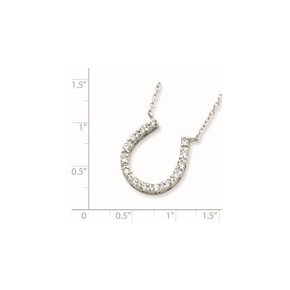 Sterling Silver Rhodium-Plated Cz Horseshoe Necklace