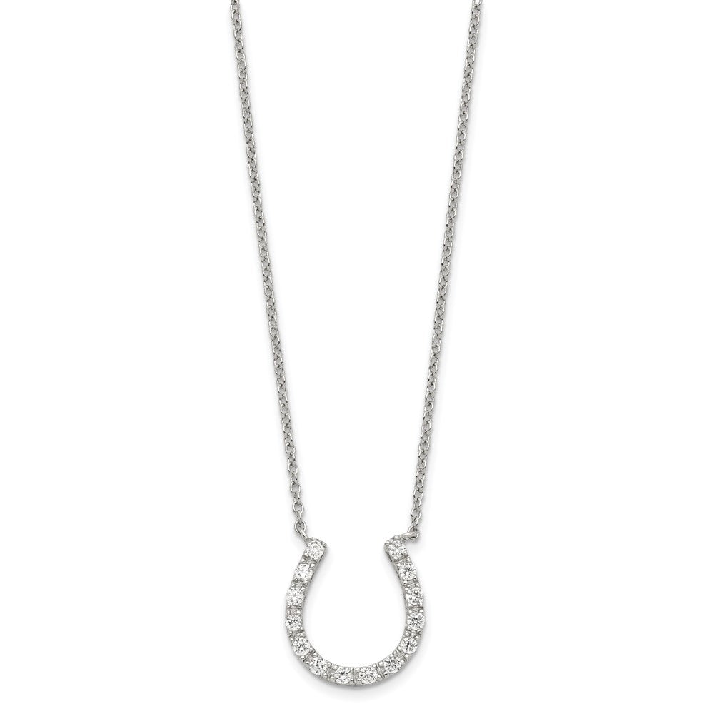 Sterling Silver Rhodium-Plated Cz Horseshoe Necklace