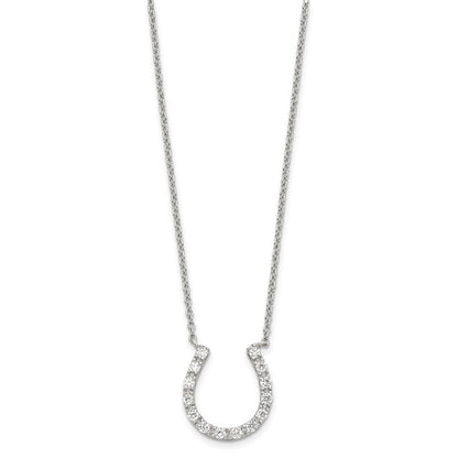 Sterling Silver Rhodium-Plated Cz Horseshoe Necklace