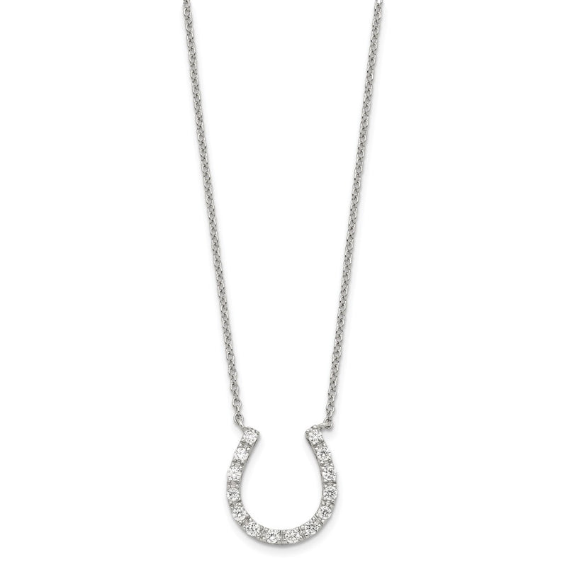 Sterling Silver Rhodium-Plated Cz Horseshoe Necklace
