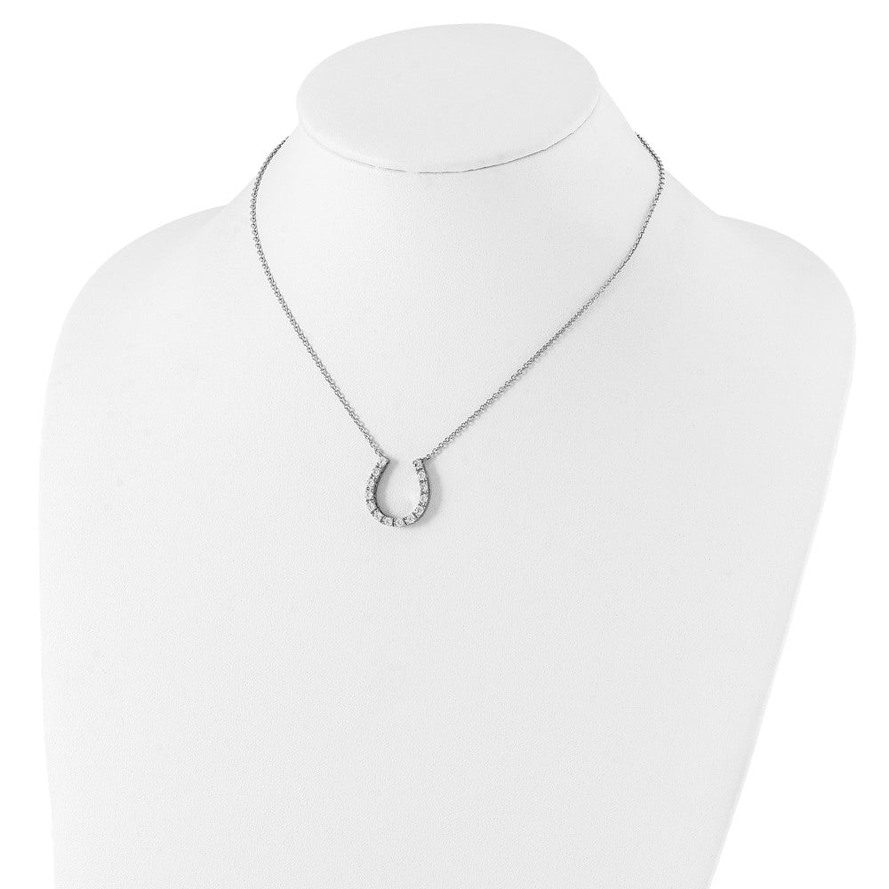 Sterling Silver Rhodium-Plated Cz Horseshoe Necklace