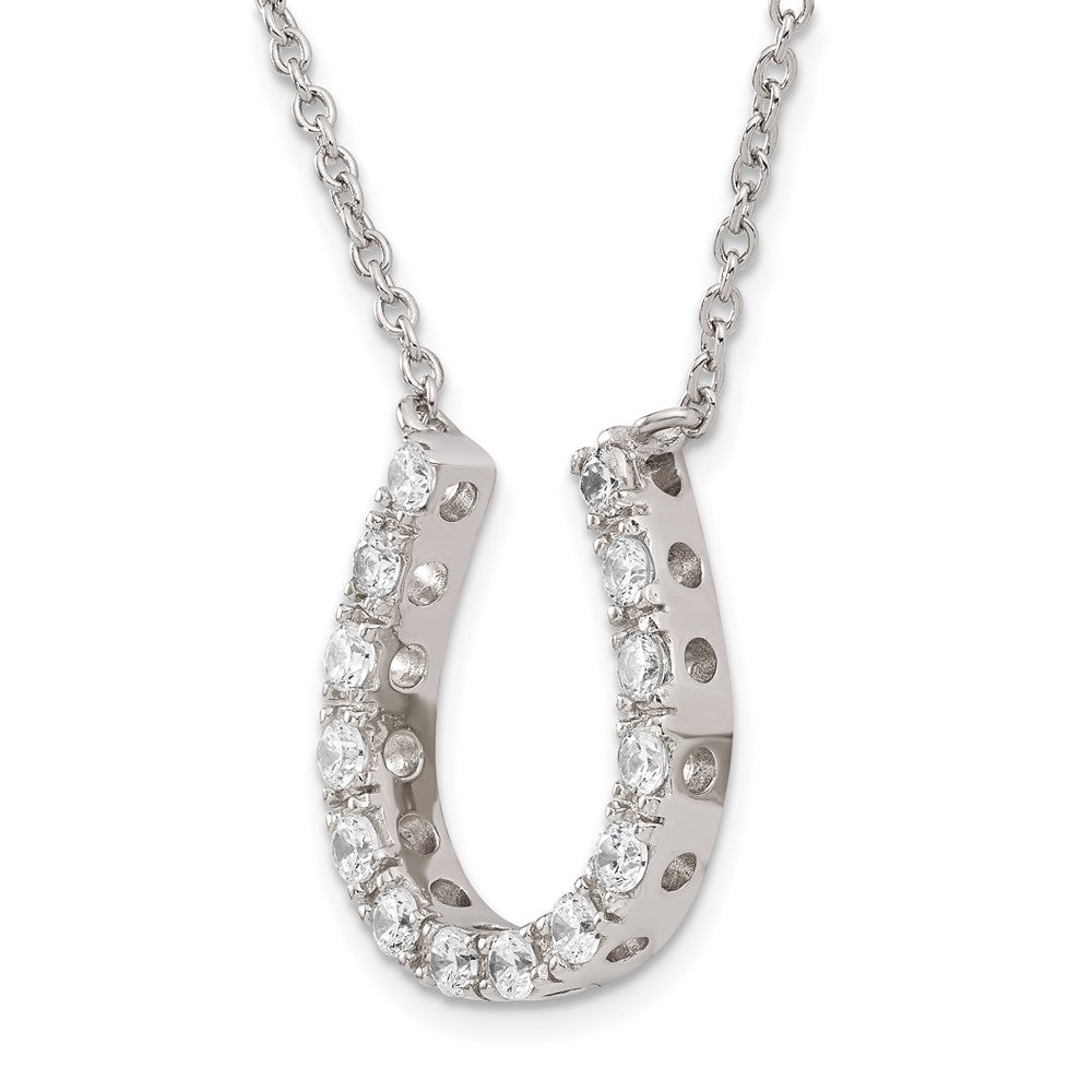 Sterling Silver Rhodium-Plated Cz Horseshoe Necklace
