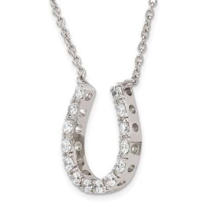 Sterling Silver Rhodium-Plated Cz Horseshoe Necklace