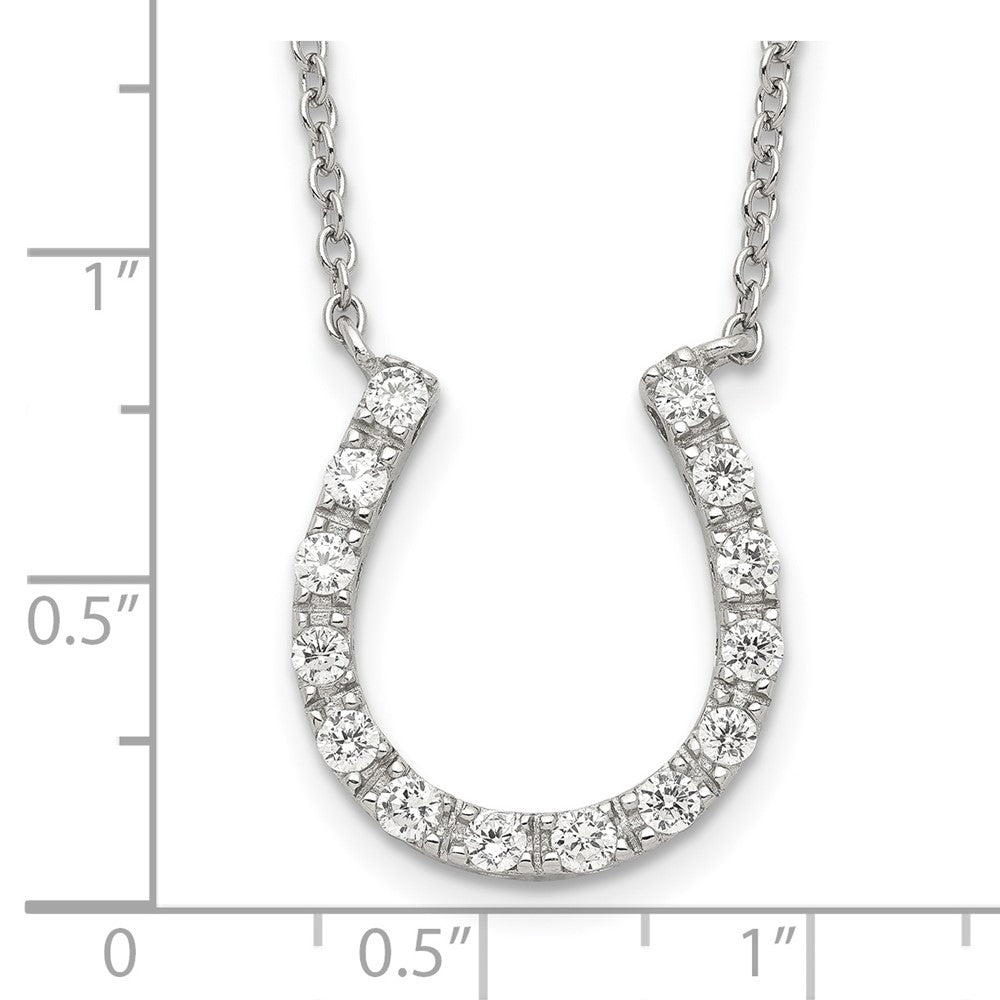 Sterling Silver Rhodium-Plated Cz Horseshoe Necklace