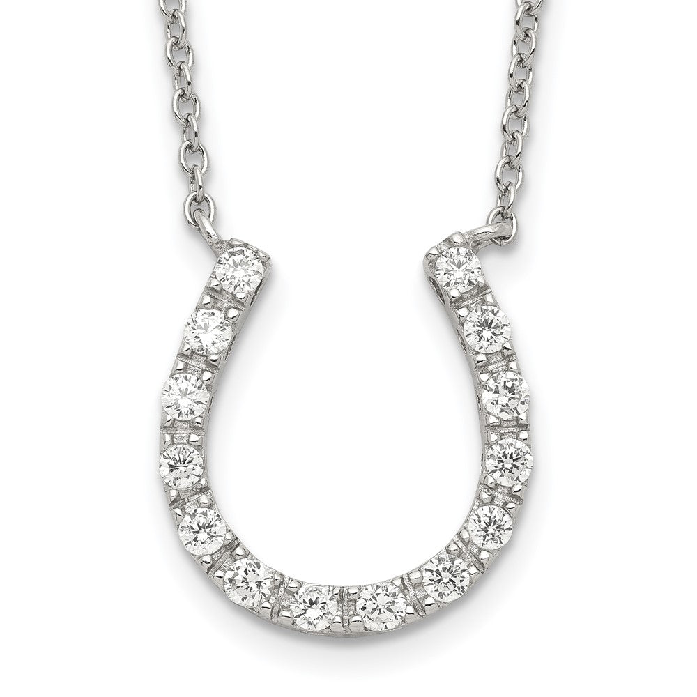 Sterling Silver Rhodium-Plated Cz Horseshoe Necklace