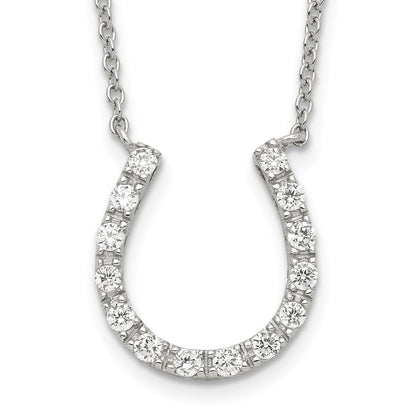Sterling Silver Rhodium-Plated Cz Horseshoe Necklace