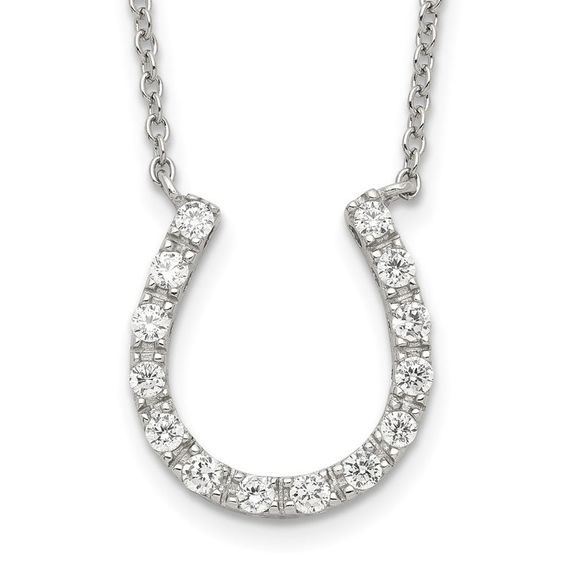 Sterling Silver Rhodium-Plated Cz Horseshoe Necklace