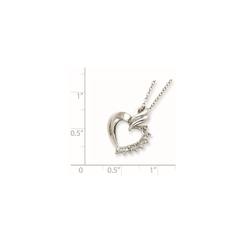 Sterling Silver Rhodium-Plated Heart Diamond Necklace