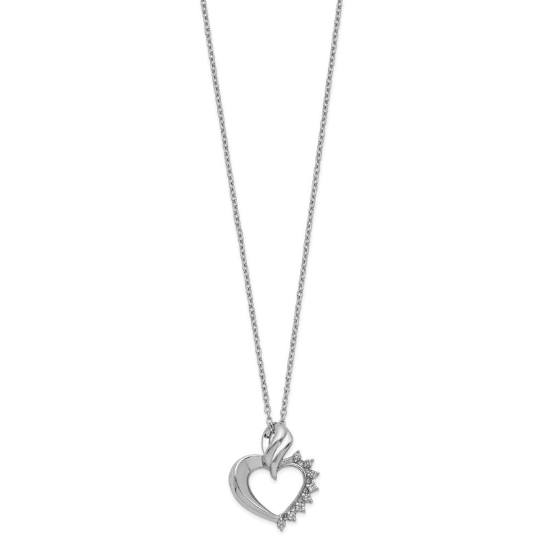Sterling Silver Rhodium-Plated Heart Diamond Necklace