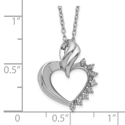 Sterling Silver Rhodium-Plated Heart Diamond Necklace