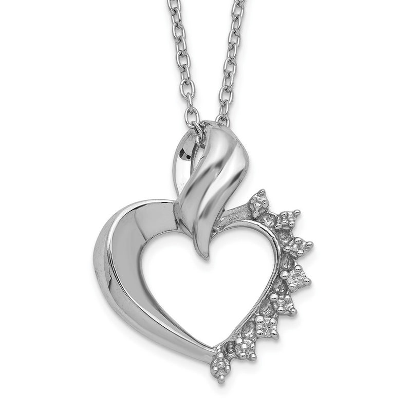 Sterling Silver Rhodium-Plated Heart Diamond Necklace