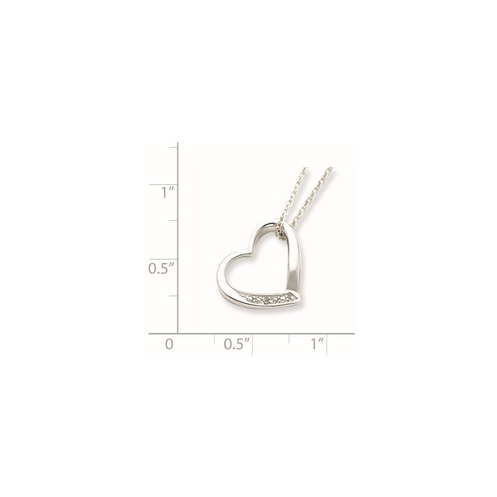 Sterling Silver Rhodium-Plated Heart With Diamond Necklace
